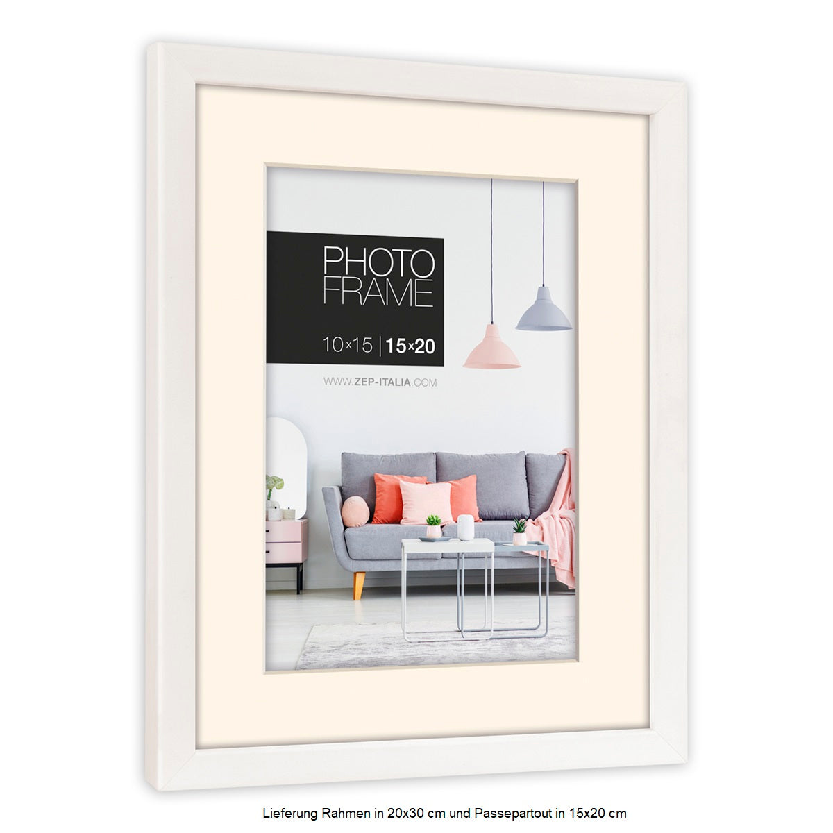 ZEP Edison 20x30 cm wit + passe-partout 15x20 cm kunststof fotolijst