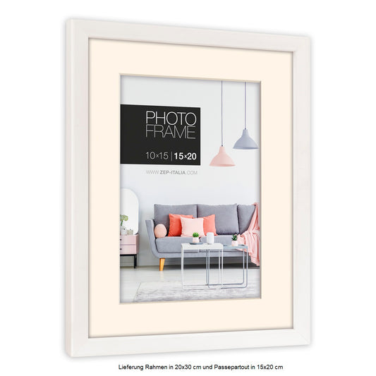 ZEP Edison 20x30 cm wit + passe-partout 15x20 cm kunststof fotolijst