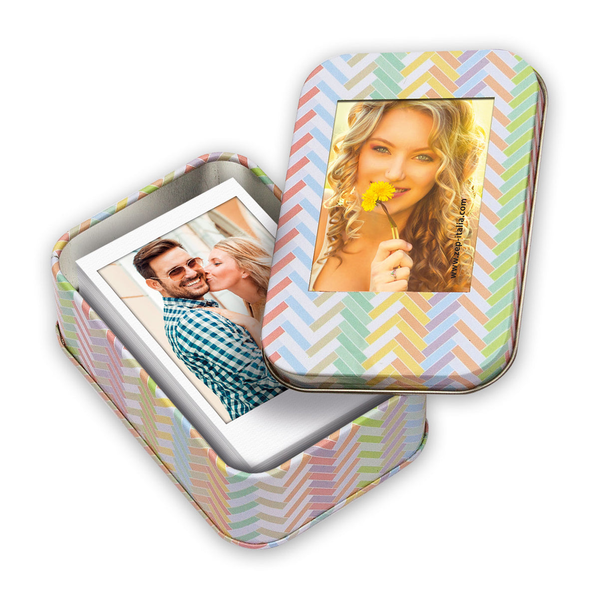 ZEP SMALL metaal-fotodoos voor Instax Mini kleurrijk gedessineerd, afmetingen: 6x10x3 cm