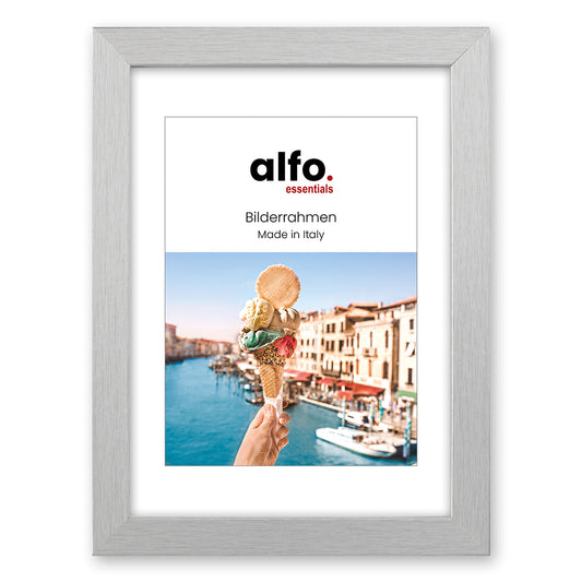 alfo. Andria 15x20 cm zilver, met 10x15cm passe-partout (koelwit), MDF-fotolijst
