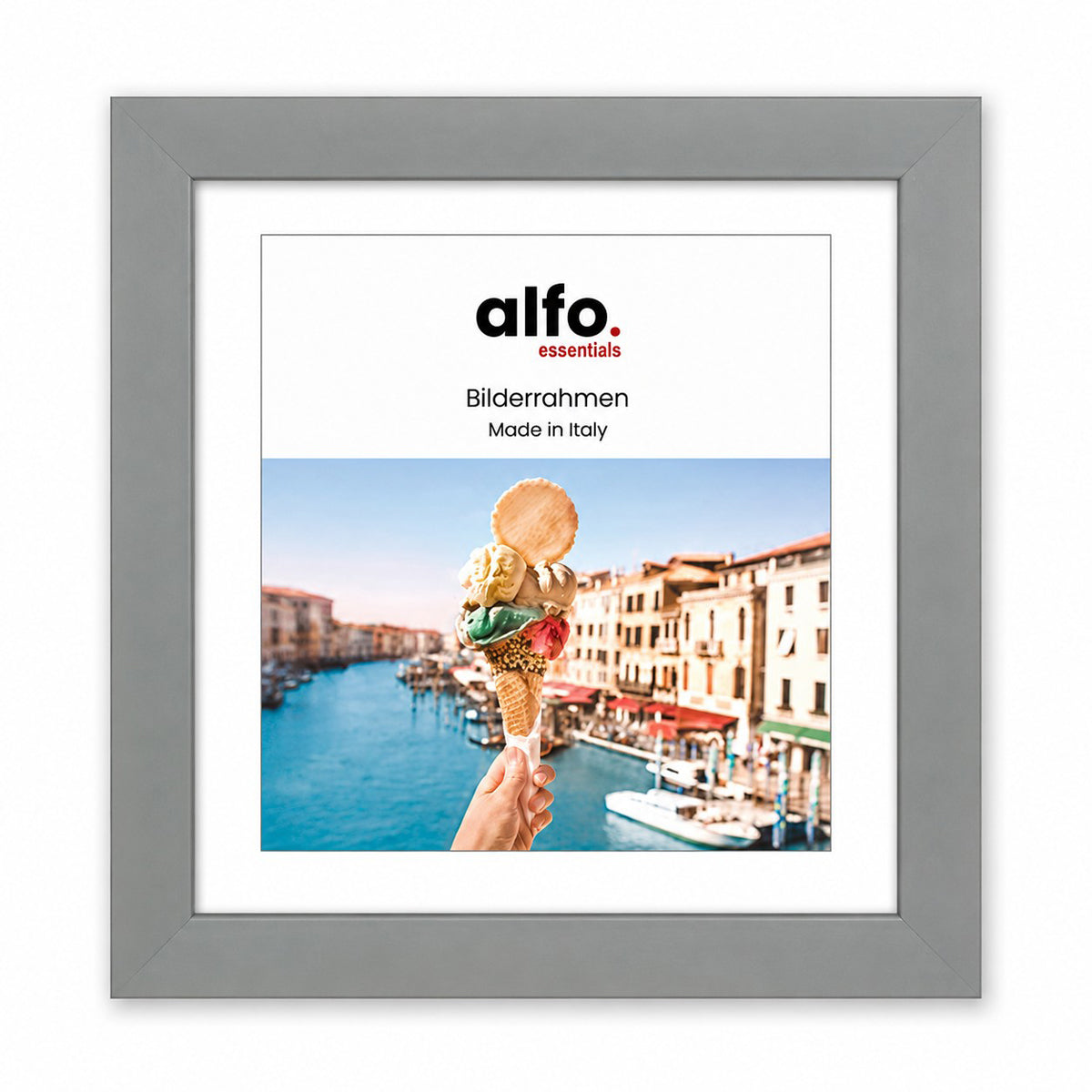 alfo. Amalfi 20x20 cm, grijs met passe-partout 13x13 cm, houten fotolijst
