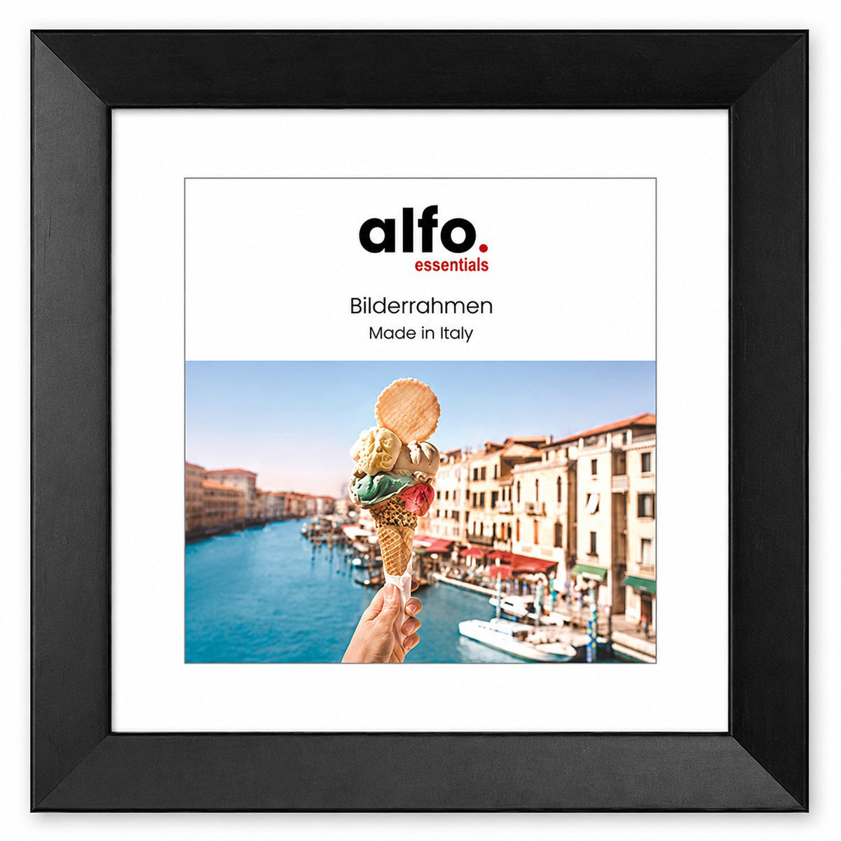 alfo. Nina 20x20 cm zwart m. passe-partout 13x13 cm, houten fotolijst