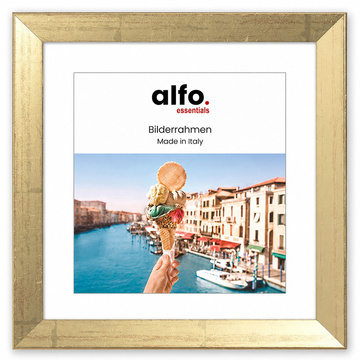 alfo. Nina 30x30 cm goud m. passe-partout 15x15 cm, houten fotolijst