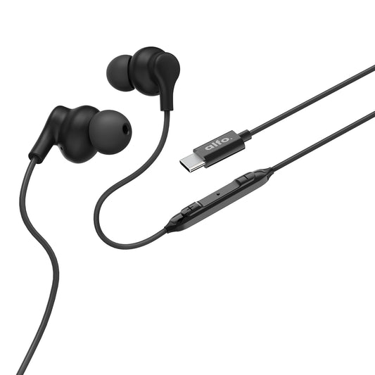 alfo. USB-C-in-ear-oordopjes zwart, met microfoon en knikbescherming