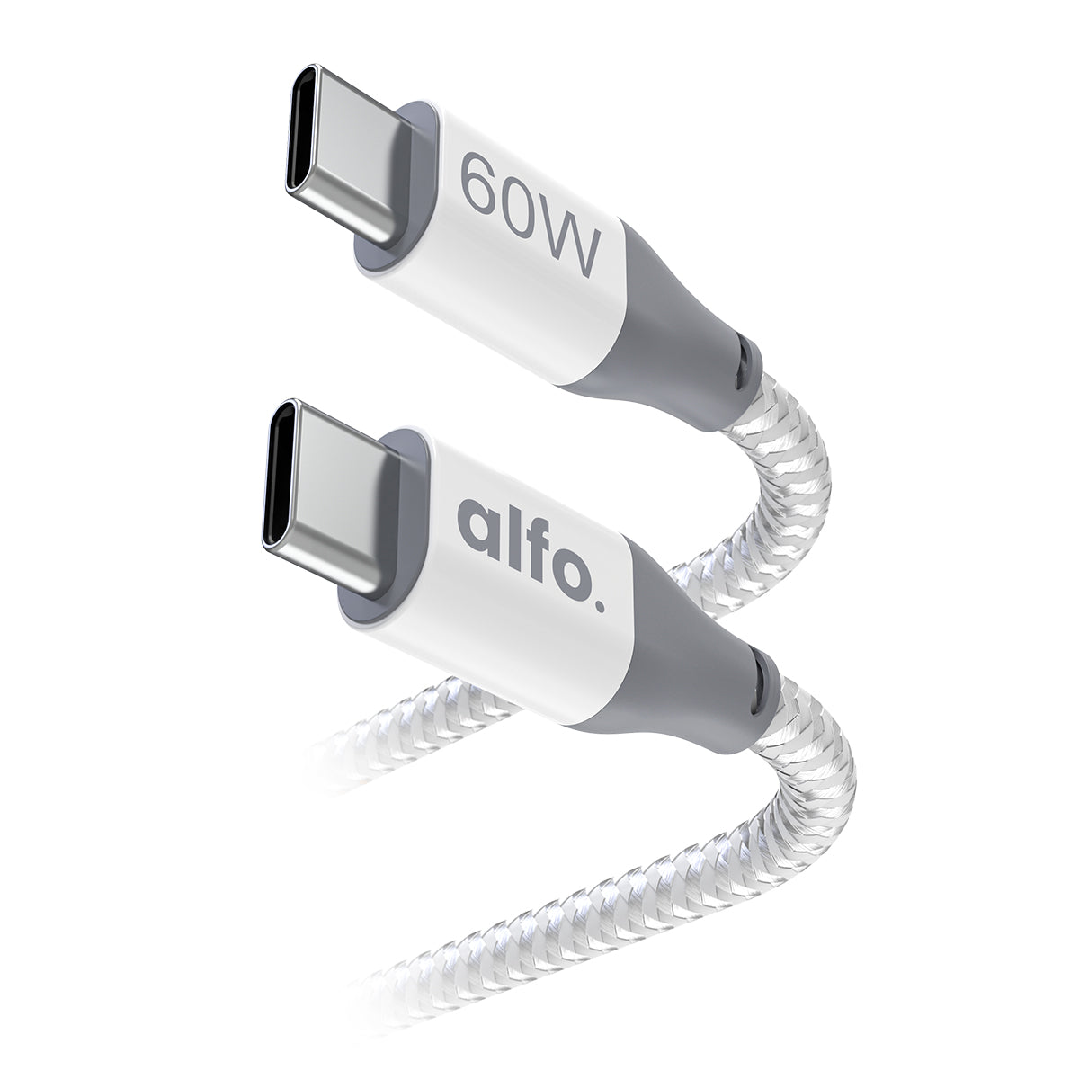 alfo. 60 W USB-C kabel Nylon, wit 1,5 m