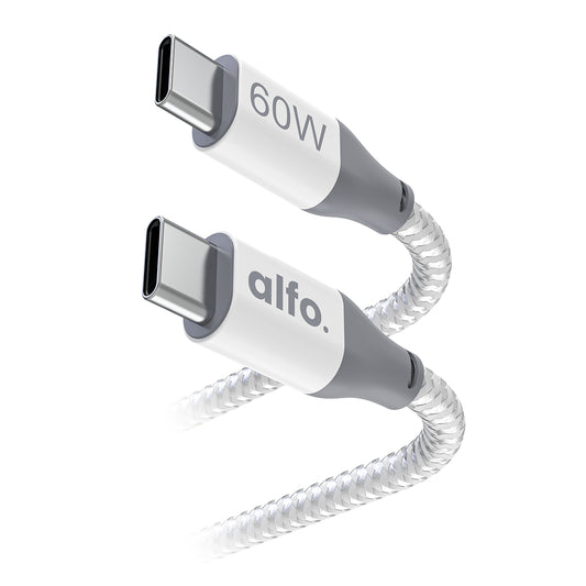 alfo. 60 W USB-C kabel Nylon, wit 1,5 m