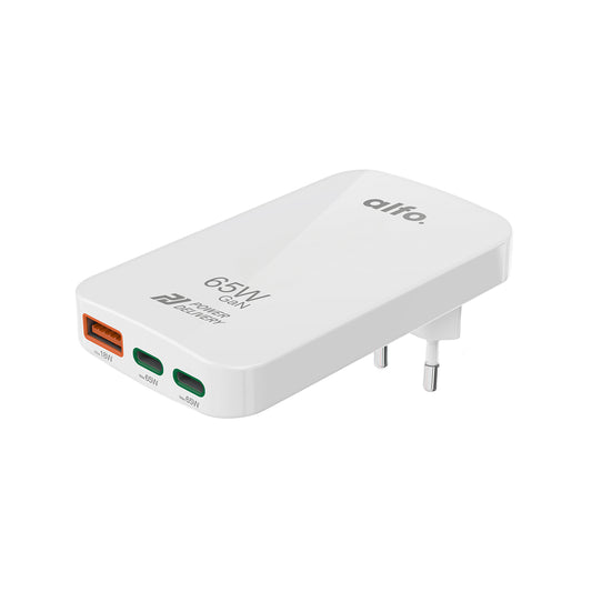 alfo. platte snellader wit 65 W, PD, 2x USB-C+1x USB-A, platte snellader