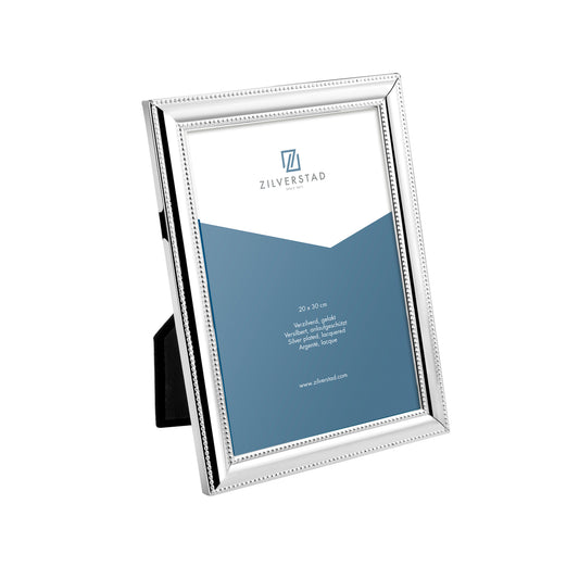 Zilverstad parelrand 20x30cm glanzend zilver metalen fotolijst om op te hangen en neer te zetten